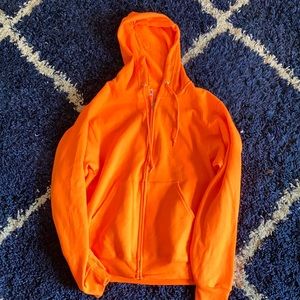 neon orange zip up hoodie!!